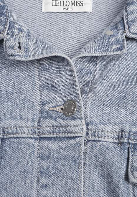 Niebieska Jeansowa Kurtka z Bawełną w Stylu Basic Elliemia 6