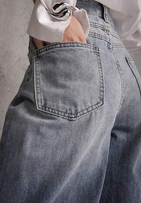 Niebieskie Szerokie Jeansy Palazzo z Bawełny z Dziurami i Przetarciami Erilenna 5
