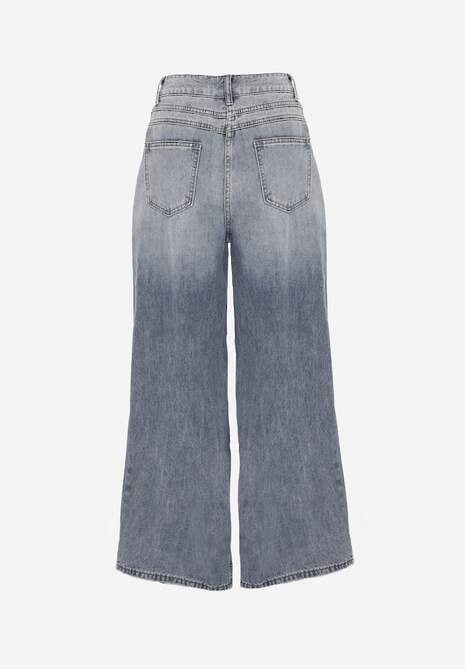 Niebieskie Szerokie Jeansy Palazzo z Bawełny z Dziurami i Przetarciami Erilenna 7