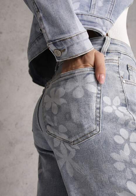 Niebieskie Szerokie Jeansy z Bawełną w Kwiaty Zinnetta 5