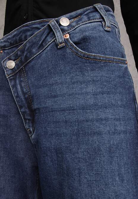 Niebieskie Asymetryczne Jeansy Wide Leg High Waist z Bawełny Leoira 5