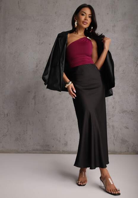 Czarna Koktajlowa Spódnica z Satyny o Rozkloszowanym Kroju Zinnivira