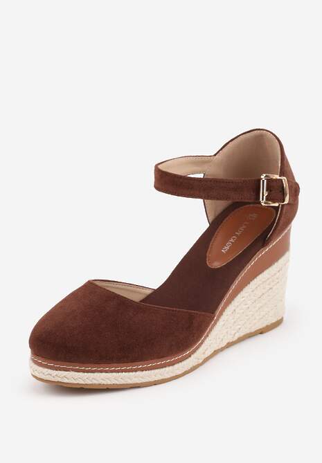 Brązowe Sandały na Plecionym Koturnie ze Sprzączką Catlinna 5