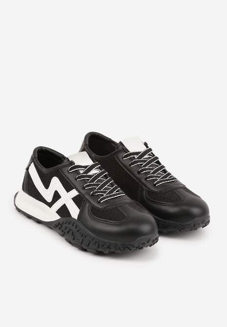 Czarne Sneakersy z Futurystyczną Tłoczoną Podeszwą i Geometrycznym Wzorem Emalorine 5