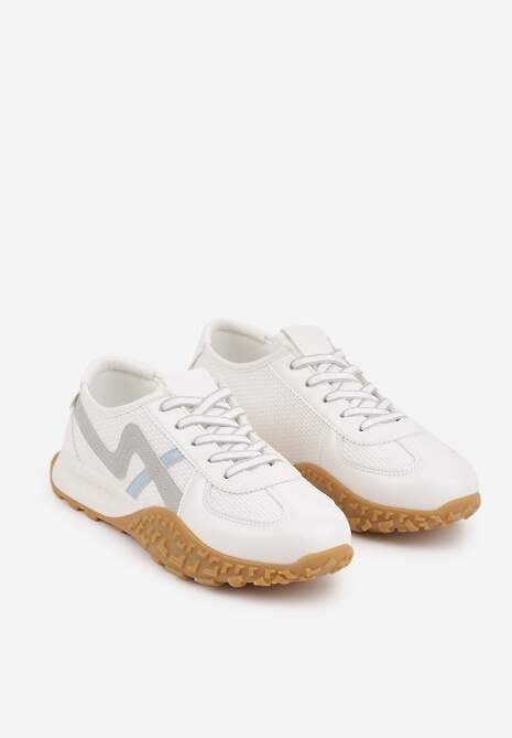 Białe Sneakersy z Futurystyczną Tłoczoną Podeszwą i Geometrycznym Wzorem Emalorine 5