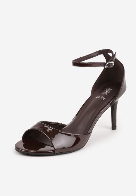 Brązowe Eleganckie Sandały na Szpilce z Paskiem z Klamerką Berose 5