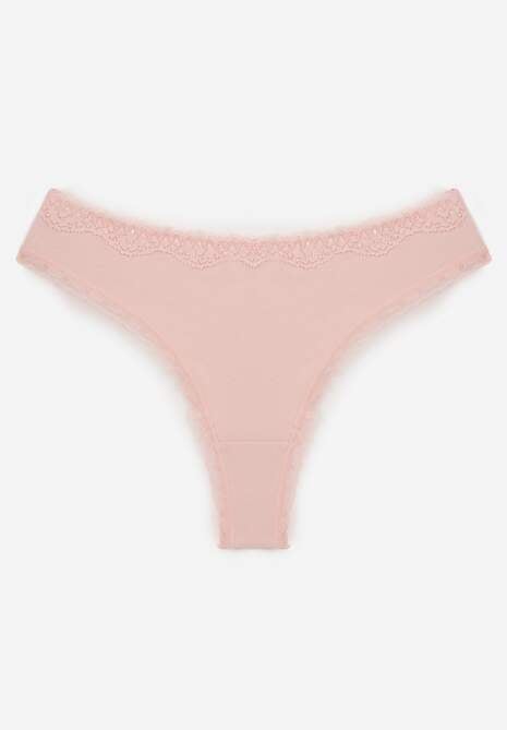 Różowe Majtki Stringi z Bawełną z Koronką Aethimilia