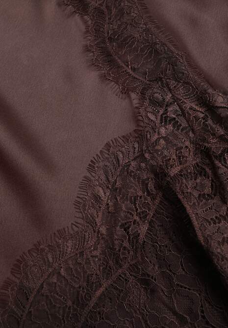 Brązowa Satynowa Spódnica Ozdobiona Rozcięciem na Nogę i Koronką Saviraet 6