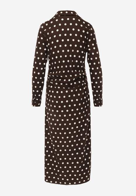 Brązowa Koszulowa Sukienka z Wiskozy z Dodatkiem Lnu z Drapowaną Talią Edrilith 7