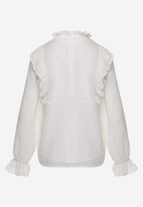 Biała Bluzka w Stylu Coquette z Falbankami i Wiązaniem przy Szyi Seathrina 7
