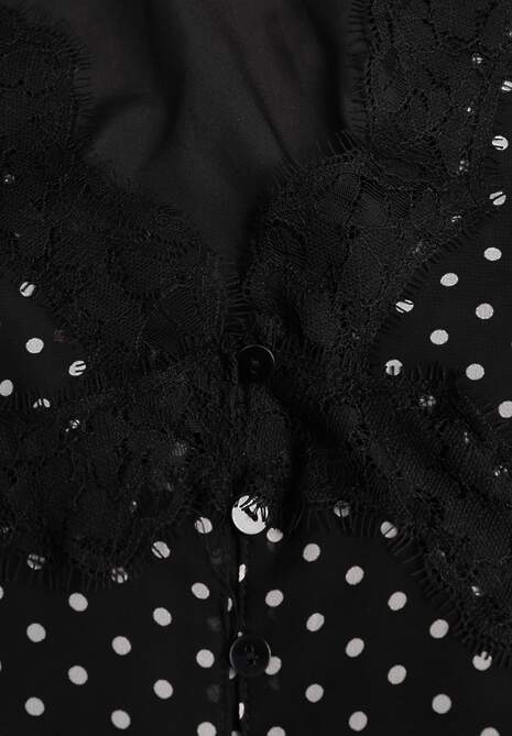 Czarna Sukienka w Kropki Ozdobiona Koronką i Przezroczystymi Rękawami Neanirae 6