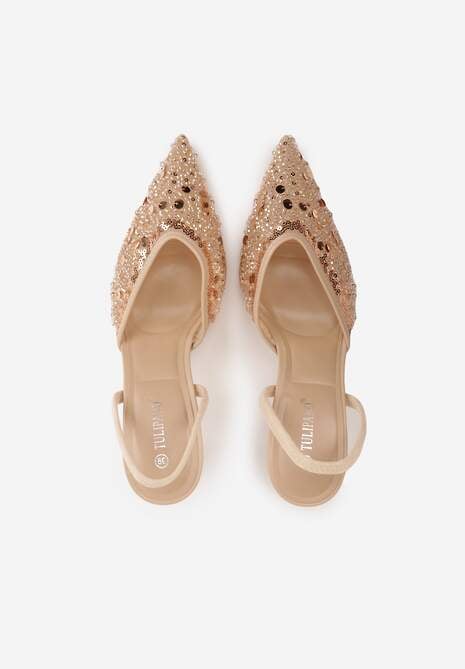 Beżowe Szpilki Slingback Ozdobione Cekinami Vikiraie 6