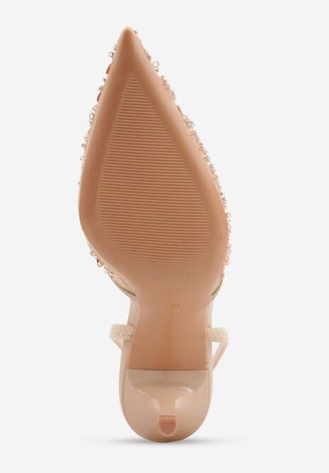 Beżowe Szpilki Slingback Ozdobione Cekinami Vikiraie 7