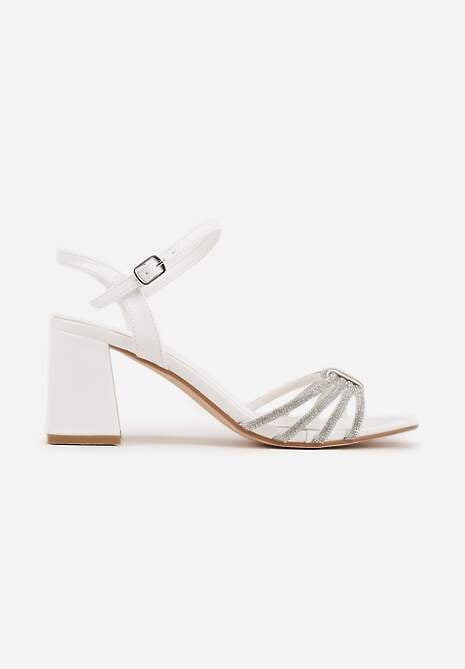 Białe Sandały Ozdobione Paskami z Cyrkoniami i Kwadratowym Obcasie Zitalia 4