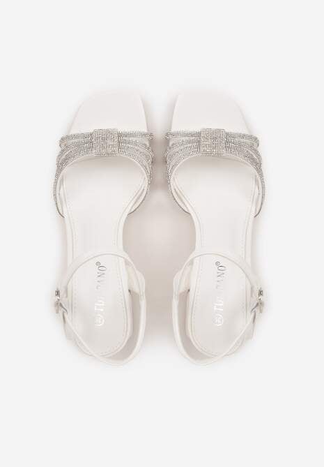 Białe Sandały Ozdobione Paskami z Cyrkoniami i Kwadratowym Obcasie Zitalia 6