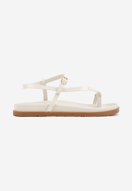 Beżowe Sandały Japonki na Palec na Platformie z Metaliczną Ozdobą Rinevia 4