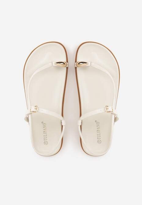 Beżowe Sandały Japonki na Palec na Platformie z Metaliczną Ozdobą Rinevia 7