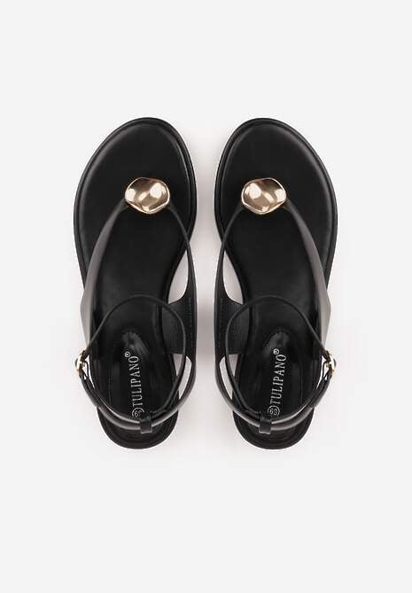 Czarne Sandały Japonki z Metaliczną Ozdobą Vikisima 6