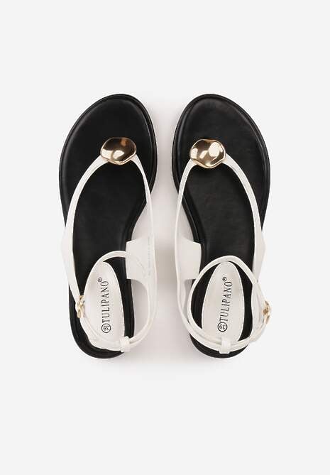 Białe Sandały Japonki z Metaliczną Ozdobą Vikisima 6