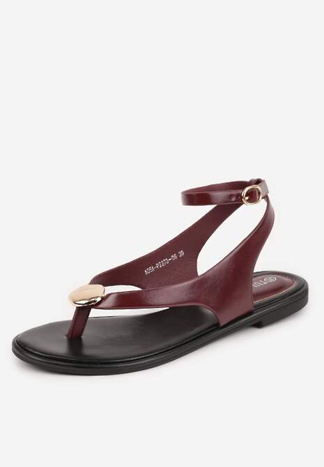 Bordowo-Czerwone Sandały Japonki z Metaliczną Ozdobą Vikisima 5