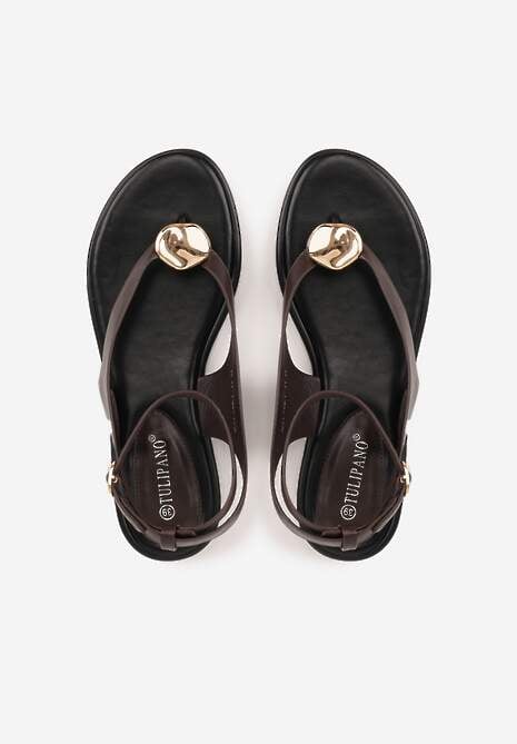 Brązowe Sandały Japonki z Metaliczną Ozdobą Vikisima 6