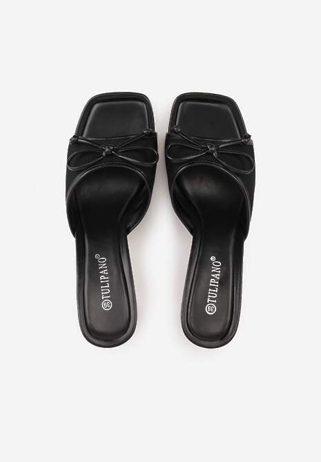 Czarne Klapki na Szpilce z Siateczkową Cholewką i Kokardą Brefia 6