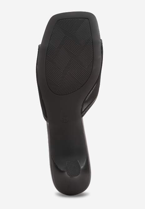 Czarne Klapki na Szpilce z Siateczkową Cholewką i Kokardą Brefia 7
