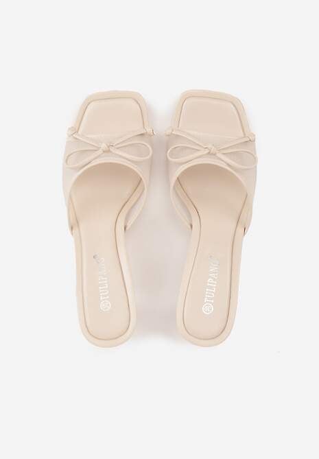 Beżowe Klapki na Szpilce z Siateczkową Cholewką i Kokardą Brefia 6