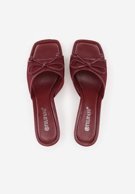 Bordowo-Czerwone Klapki na Szpilce z Siateczkową Cholewką i Kokardą Brefia 6