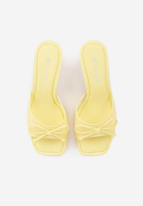 Żółte Klapki na Szpilce z Siateczkową Cholewką i Kokardą Brefia 6