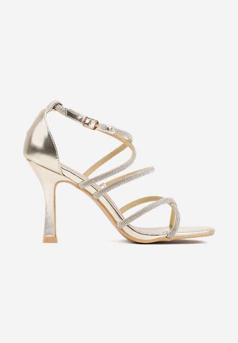 Złote Sandały na Szpilce z Kwadratowym Noskiem i Cyrkoniowymi Paskami Zeviana 4