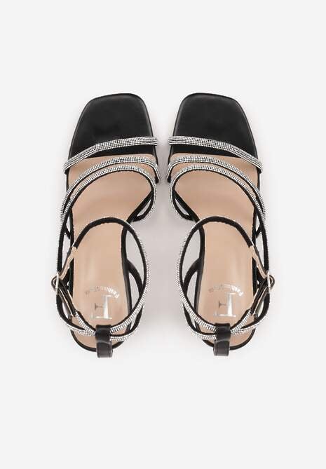 Czarne Sandały na Szpilce z Paskami z Cyrkonii Miefia 6