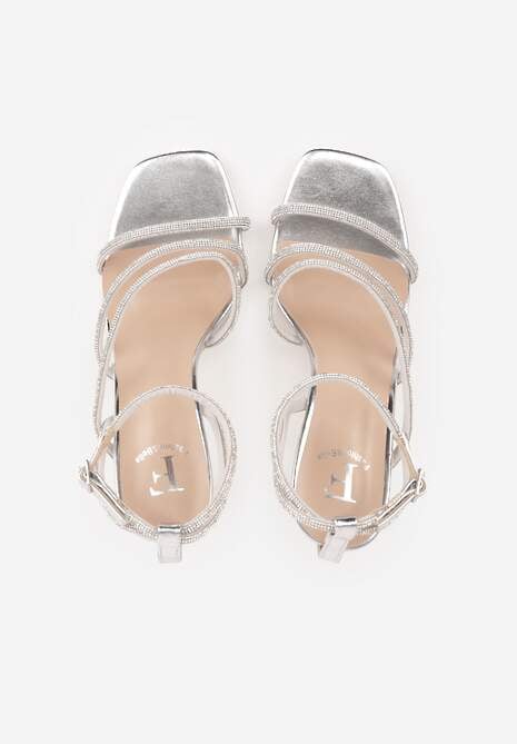 Srebrne Sandały na Szpilce z Paskami z Cyrkonii Miefia 6