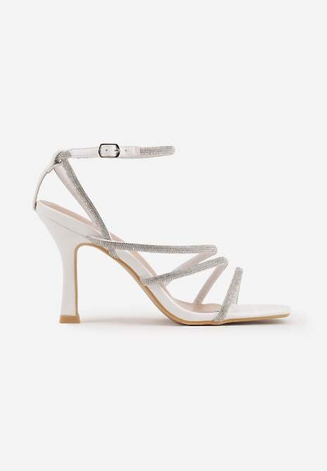 Białe Sandały na Szpilce z Paskami z Cyrkonii Miefia 4