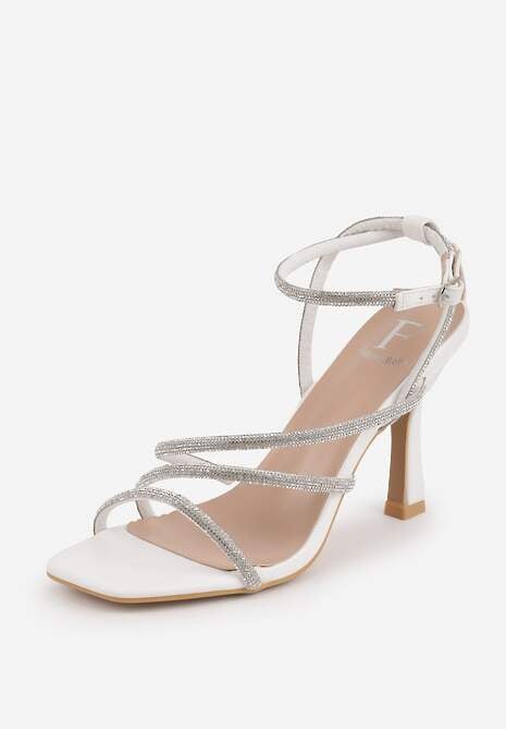 Białe Sandały na Szpilce z Paskami z Cyrkonii Miefia 5