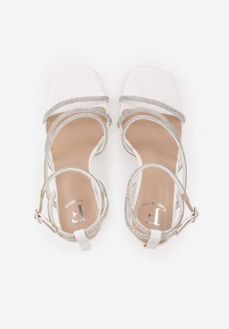 Białe Sandały na Szpilce z Paskami z Cyrkonii Miefia 6