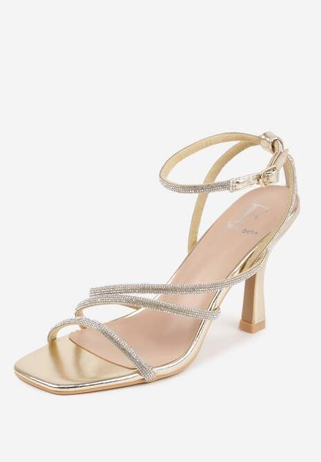Złote Sandały na Szpilce z Paskami z Cyrkonii Miefia 5