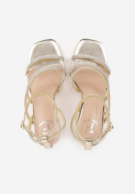 Złote Sandały na Szpilce z Paskami z Cyrkonii Miefia 6