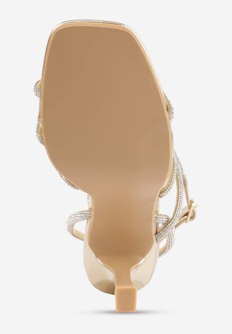 Złote Sandały na Szpilce z Paskami z Cyrkonii Miefia 7