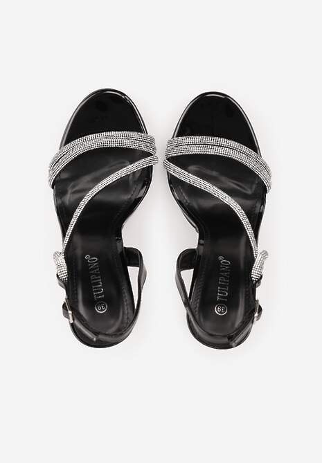 Czarne Szpilki Sandały z Cyrkoniowymi i Transparentnymi Paskami Vikirissa 6