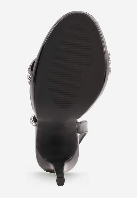 Czarne Szpilki Sandały z Cyrkoniowymi i Transparentnymi Paskami Vikirissa 7