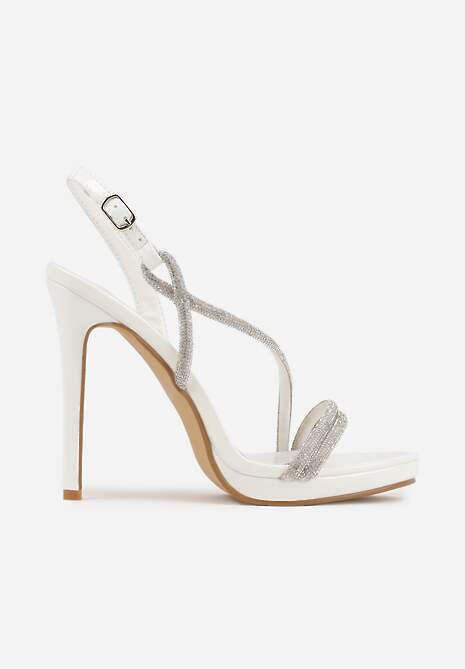 Białe Szpilki Sandały z Cyrkoniowymi i Transparentnymi Paskami Vikirissa 4