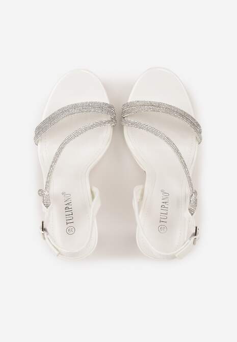 Białe Szpilki Sandały z Cyrkoniowymi i Transparentnymi Paskami Vikirissa 6