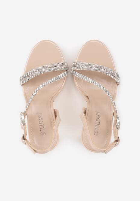 Beżowe Szpilki Sandały z Cyrkoniowymi i Transparentnymi Paskami Vikirissa 6