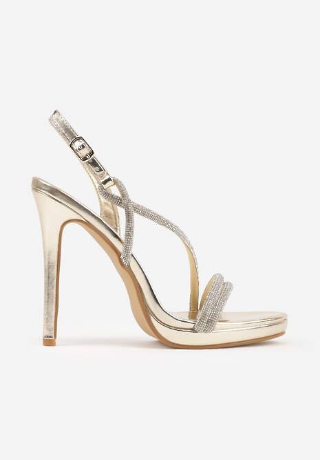 Złote Szpilki Sandały z Cyrkoniowymi i Transparentnymi Paskami Vikirissa 4