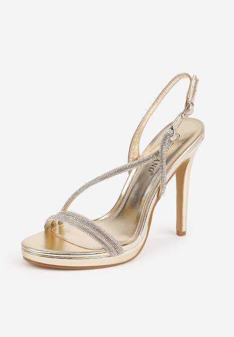 Złote Szpilki Sandały z Cyrkoniowymi i Transparentnymi Paskami Vikirissa 5
