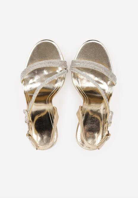 Złote Szpilki Sandały z Cyrkoniowymi i Transparentnymi Paskami Vikirissa 6