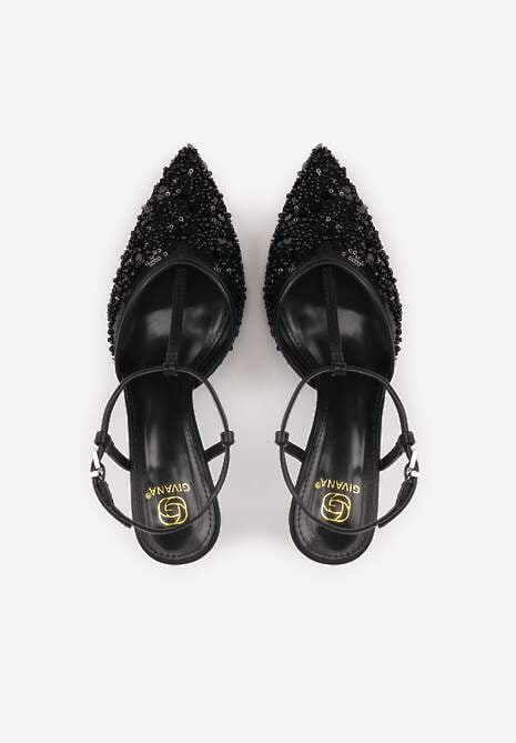 Czarne Eleganckie Szpilki na Szpilce z Siateczkowym Noskiem z Koralikami Riosira 6