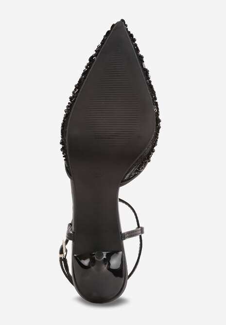 Czarne Eleganckie Szpilki na Szpilce z Siateczkowym Noskiem z Koralikami Riosira 7