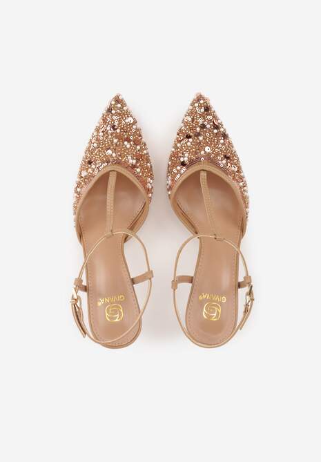 Ciemnobeżowe Eleganckie Szpilki na Szpilce z Siateczkowym Noskiem z Koralikami Riosira 6